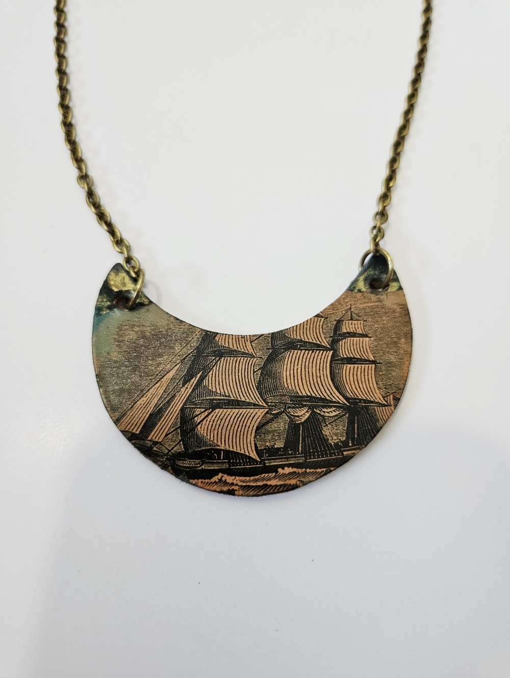 Wooden Ship Pendant Necklace by Flight Path Nautical Jewelry